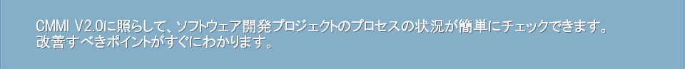 CMMIに照らして、自社のソフトウェア開発プロジェクトの状況が簡単にチェックできます。改善すべきポイントがすぐにわかります。