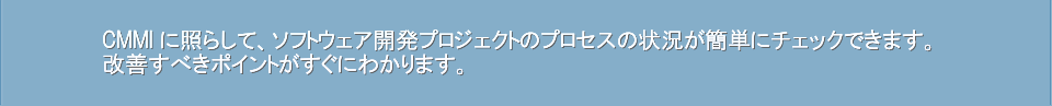 CMMIに照らして、自社のソフトウェア開発プロジェクトの状況が簡単にチェックできます。改善すべきポイントがすぐにわかります。